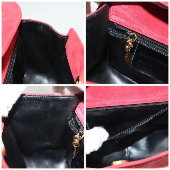 Salvatore Ferragamo Gancini Shoulder Bag Suede Red Gold Auth - Picture 15 of 16